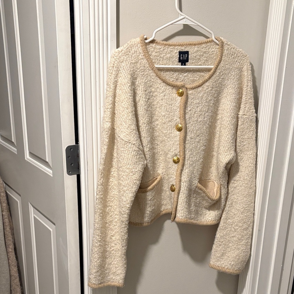 GAP Cream Knit Cardigan with Gold Accents
